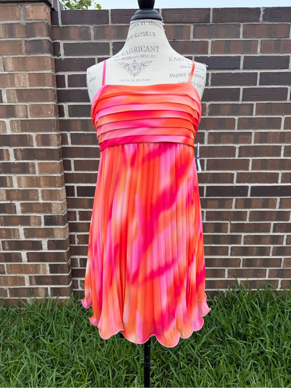 Vibrant Pink and Orange Pleated Dress